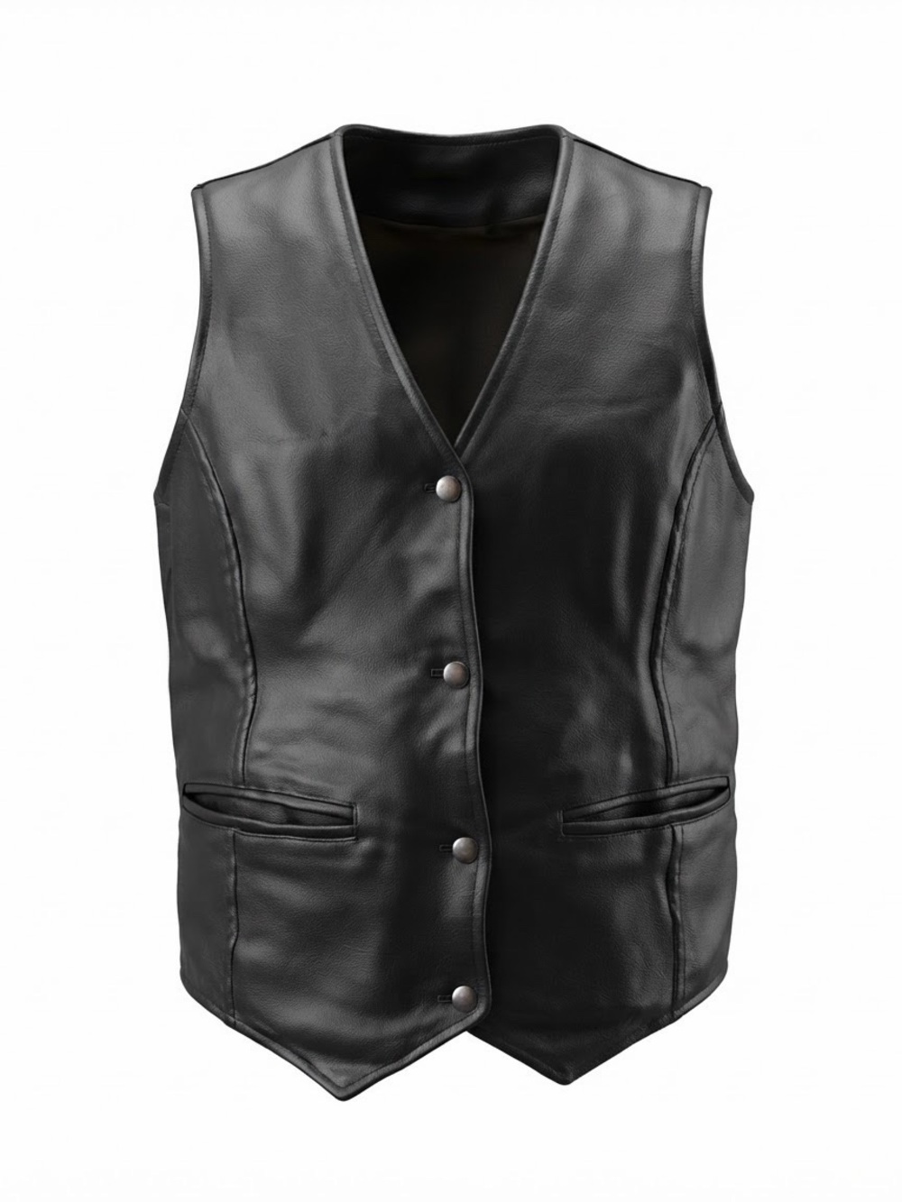 Classic Black Leather Snap-Front Vest